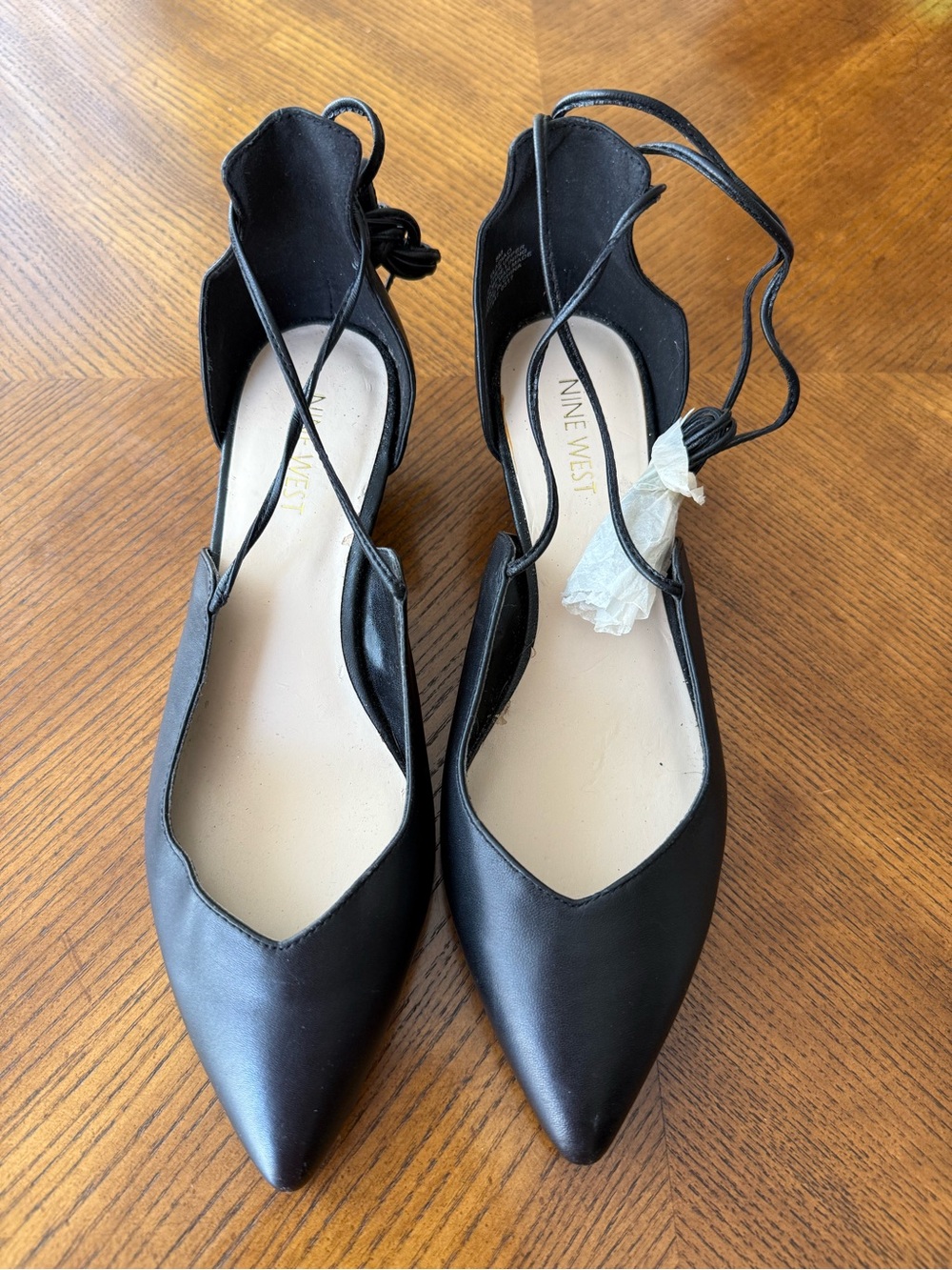 Nine West Black Pointed Lace-Up Flats with Ankle Straps